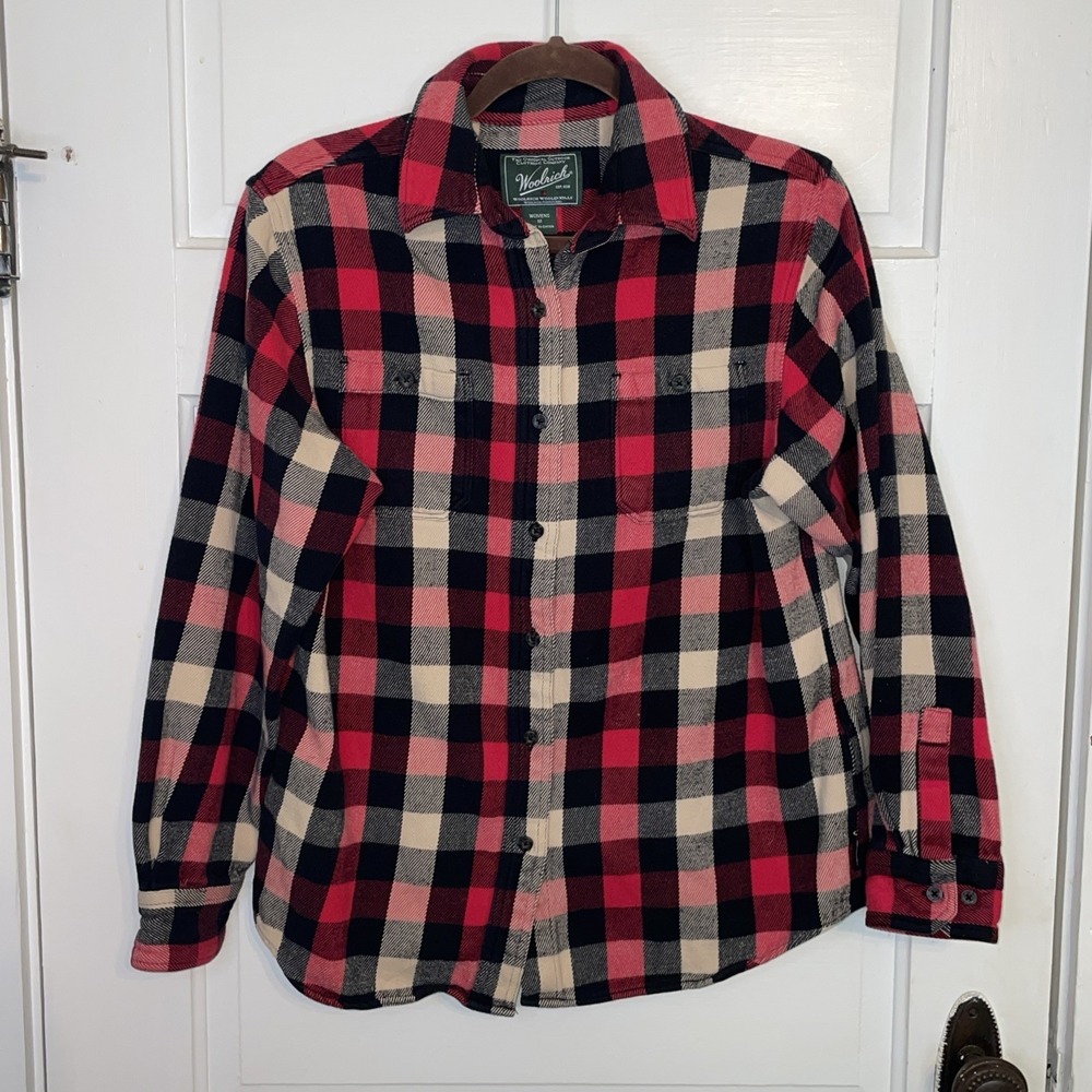 Woolrich Heavy Dty Red Black White Plaid Flannel Shirt Thick | Very Nice Women M